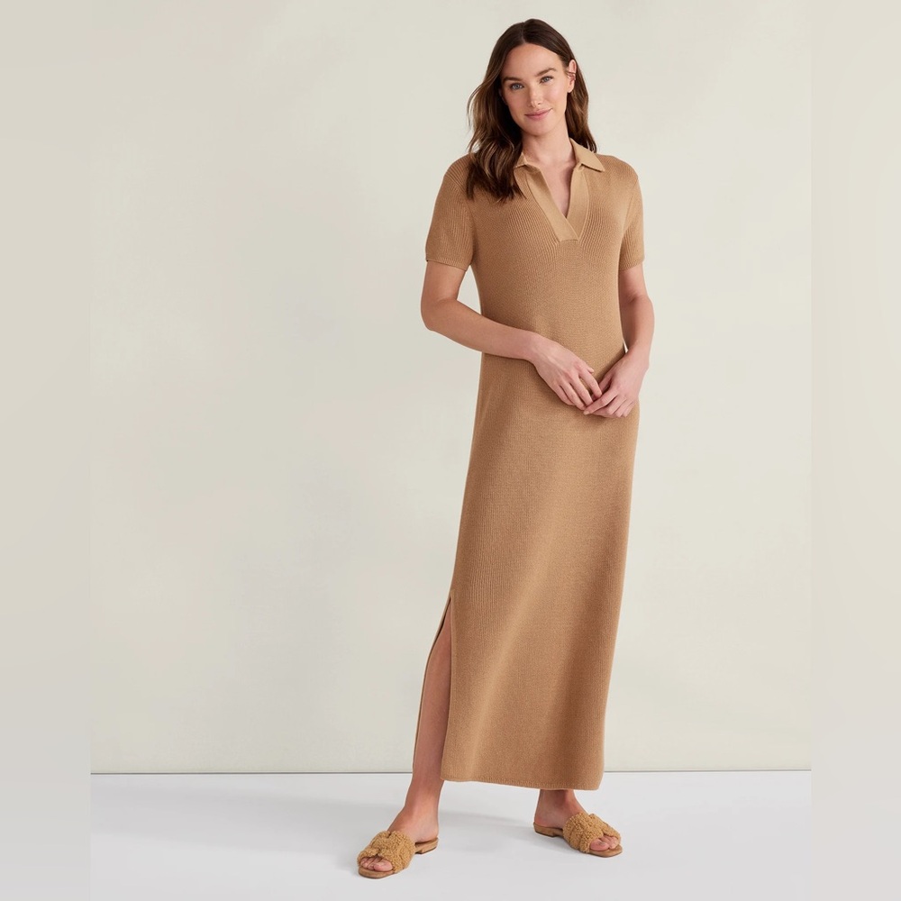 Haven Well Within Organic Cotton Rib Knit Johnny Collar Tan Dress Size XL